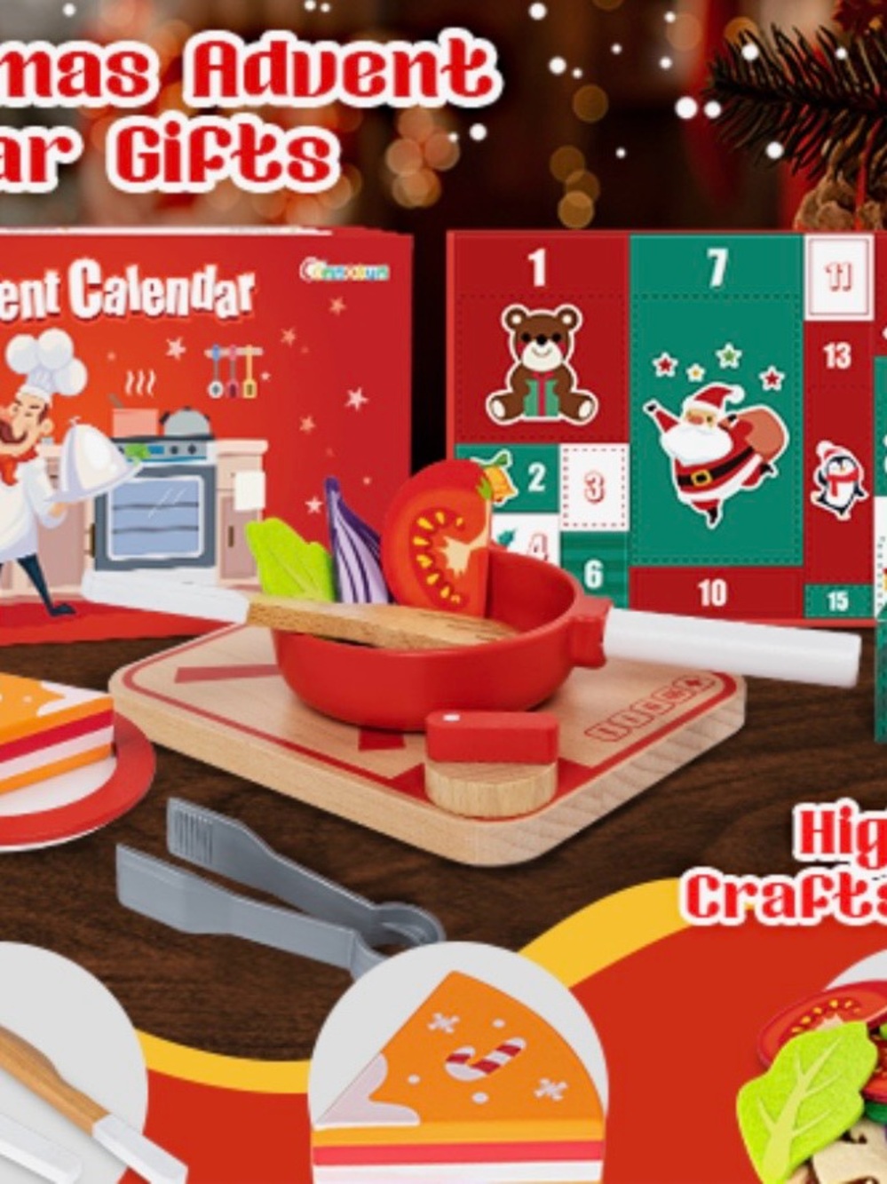 Wooden Kids Cooking Playset - Red Pretend Pan and Accessories - Picture 2 of 5